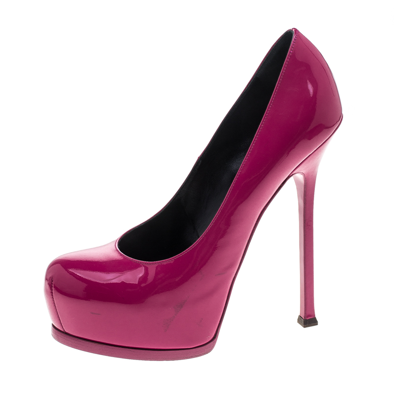 

Saint Laurent Paris Pink Patent Leather Tribtoo Platform Pumps Size