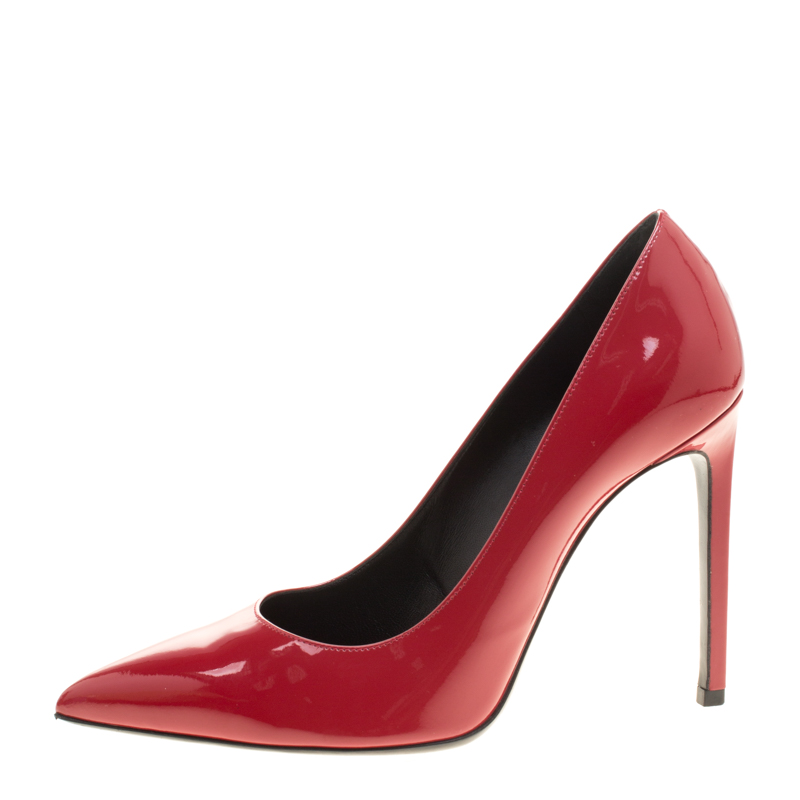 

Saint Laurent Paris Red Patent Leather Paris Skinny Pointed Toe Pumps Size