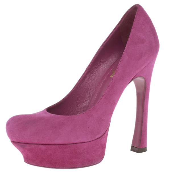 Pre Owned Saint Laurent Paris Pink Suede Palais Platform Pumps Size 36.5