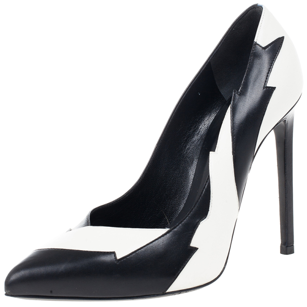 Pre Owned Saint Laurent Paris Leather Lightning Bolt Pumps Size 37.5