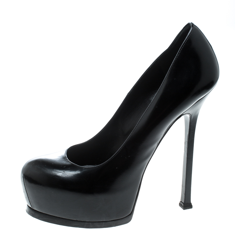 

Saint Laurent Paris Black Leather Tribtoo Platform Pumps Size