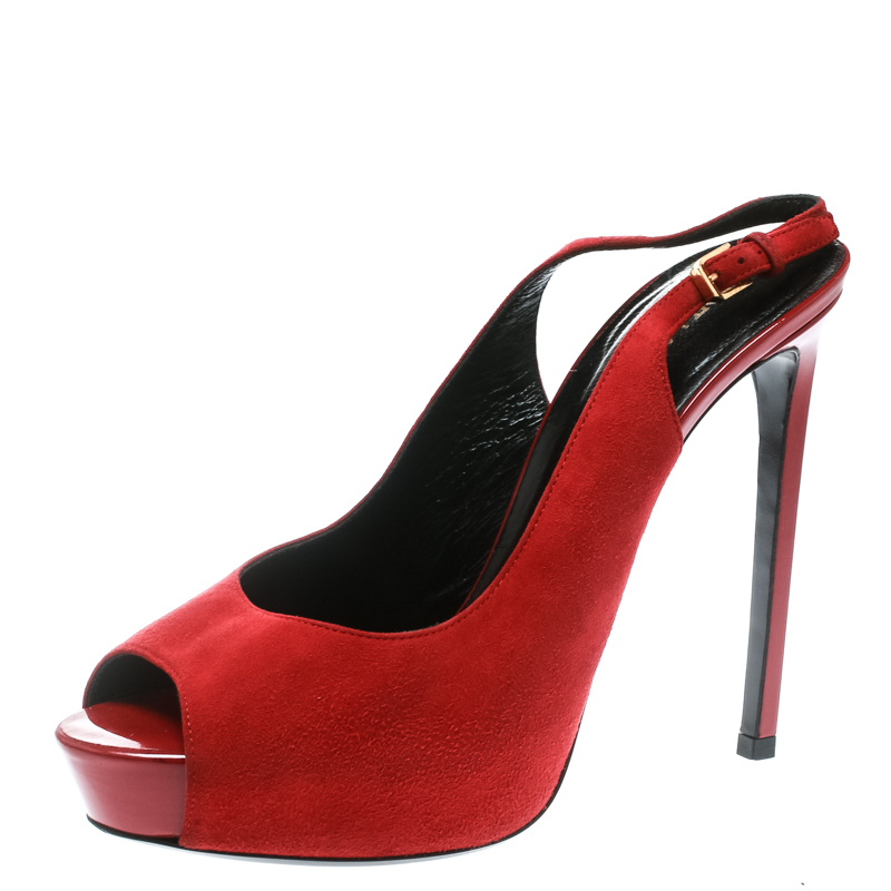 red suede slingbacks