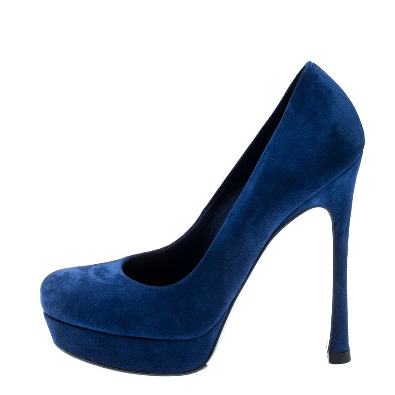 

Saint Laurent Paris Cobalt Blue Suede Palais Platform Pumps Size