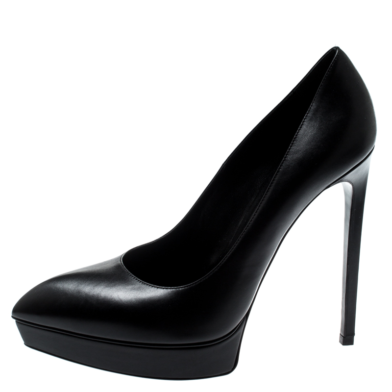 

Saint Laurent Paris Black Leather Janis Pointed Toe Platform Pumps Size