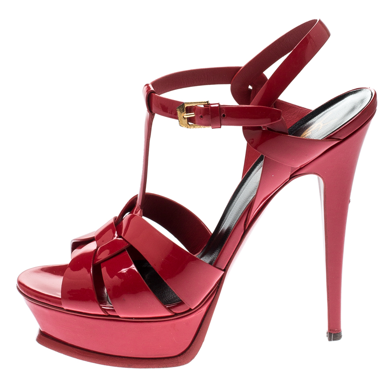 

Saint Laurent Paris Red Patent Leather Tribute Platform Sandals Size