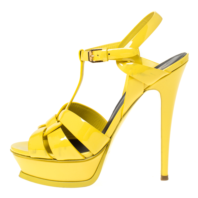 

Saint Laurent Paris Yellow Patent Leather Tribute Platform Sandals Size