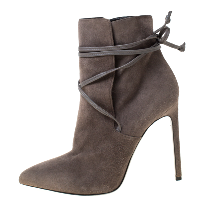 

Saint Laurent Paris Grey Suede Pointed Toe Wrap Ankle Boots Size