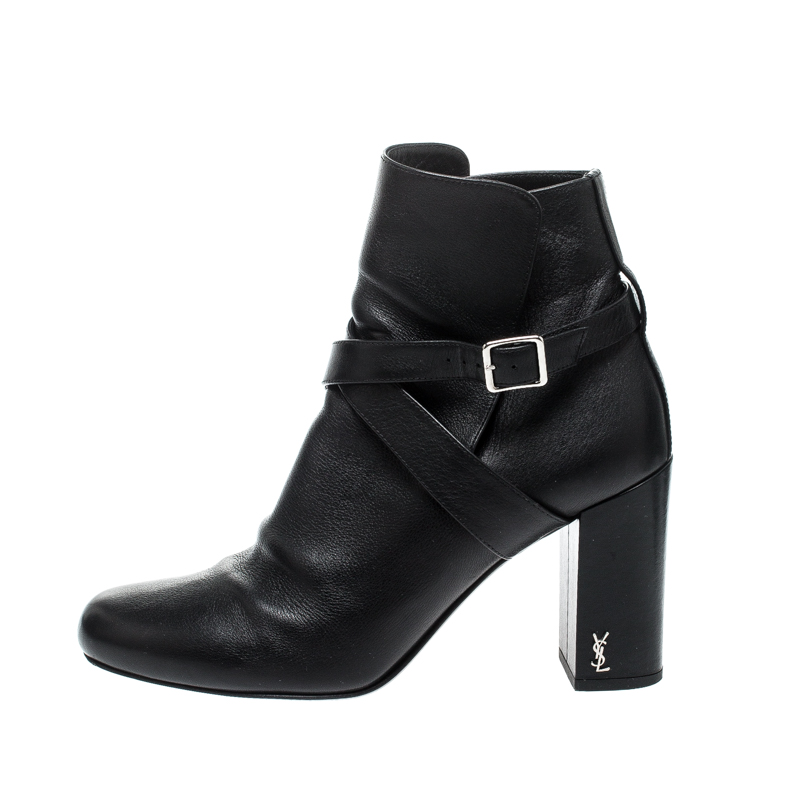 

Saint Laurent Paris Black Leather Baby Cross Strap Ankle Boots Size