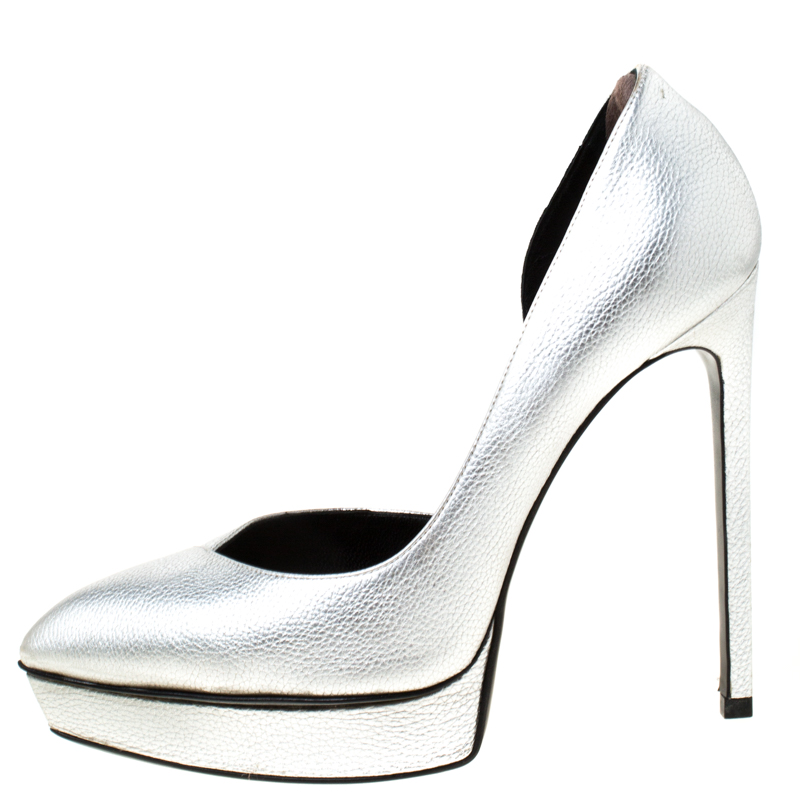 

Saint Laurent Paris Silver Leather Janis 105 D'Orsay Pumps Size