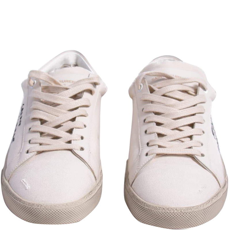

Saint Laurent Paris Beige Canvas and Leather Classic Court Sneakers Size