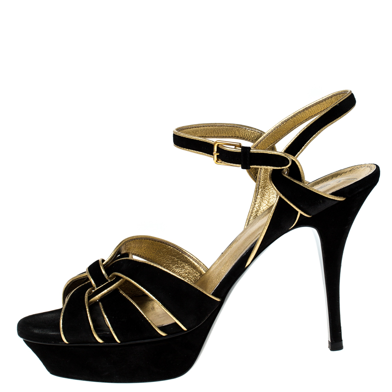 

Saint Laurent Black Suede Tribute Platform Sandals Size
