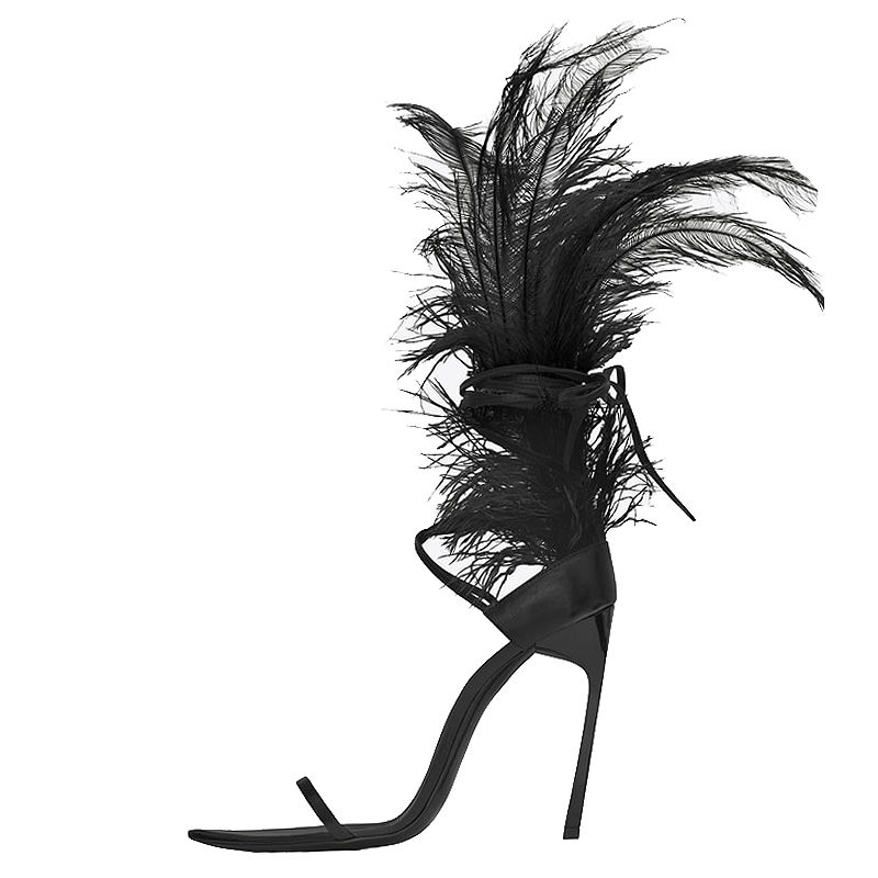 

Saint Laurent Black Leather Feather Iris Sandals Size