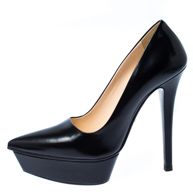 

Saint Laurent Paris Black Leather Janis Pointed Toe Platform Pumps Size