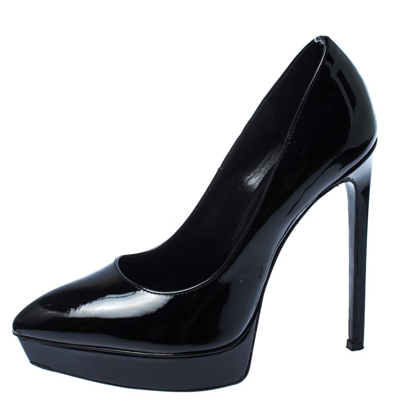 

Saint Laurent Black Patent Leather Janis Pointed Toe Platform Pumps Size