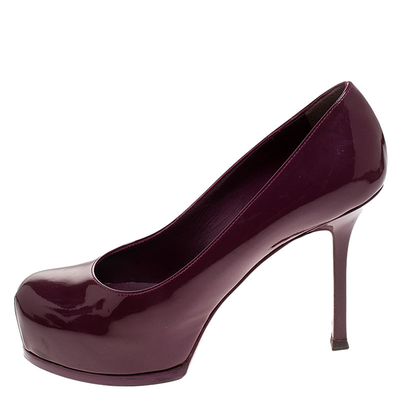 

Saint Laurent Paris Purple Patent Leather Tribtoo Pumps Size