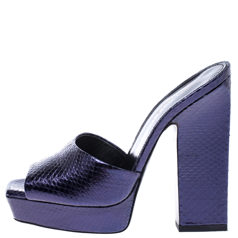 

Saint Laurent Paris Purple Python Embossed Leather Platform Sandals Size