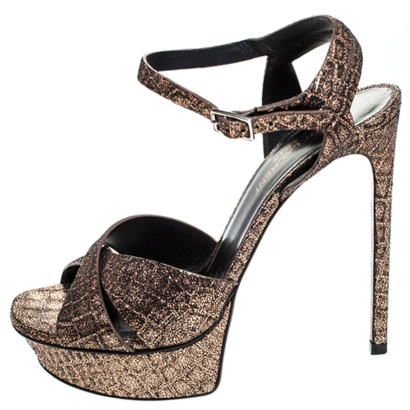 

Saint Laurent Paris Metallic Bronze Leather Platform Sandals Size