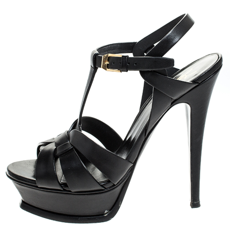 

Saint Laurent Paris Black Leather Tribute Platform Sandals Size