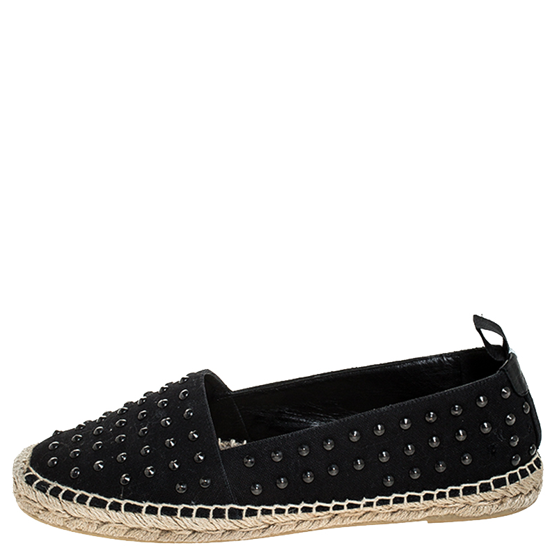 

Saint Laurent Paris Black Canvas Embellished Espadrilles Size