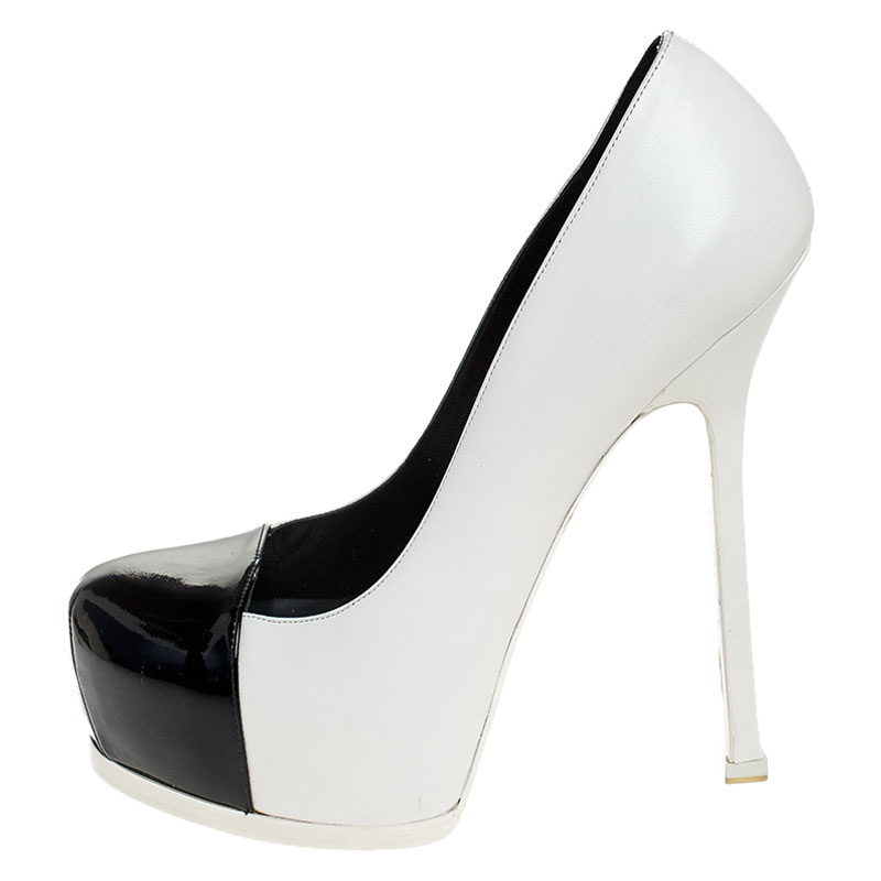 

Saint Laurent Paris White/Black Leather Tribtoo Platform Pumps Size