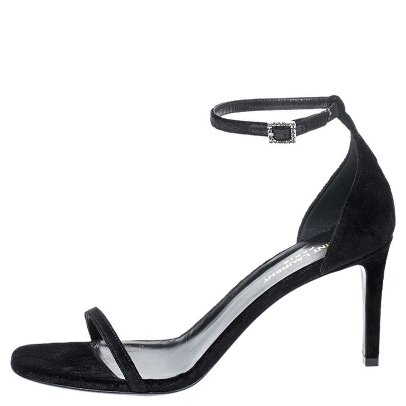 

Saint Laurent Paris Black Suede Jane Ankle Strap Sandals Size, Beige