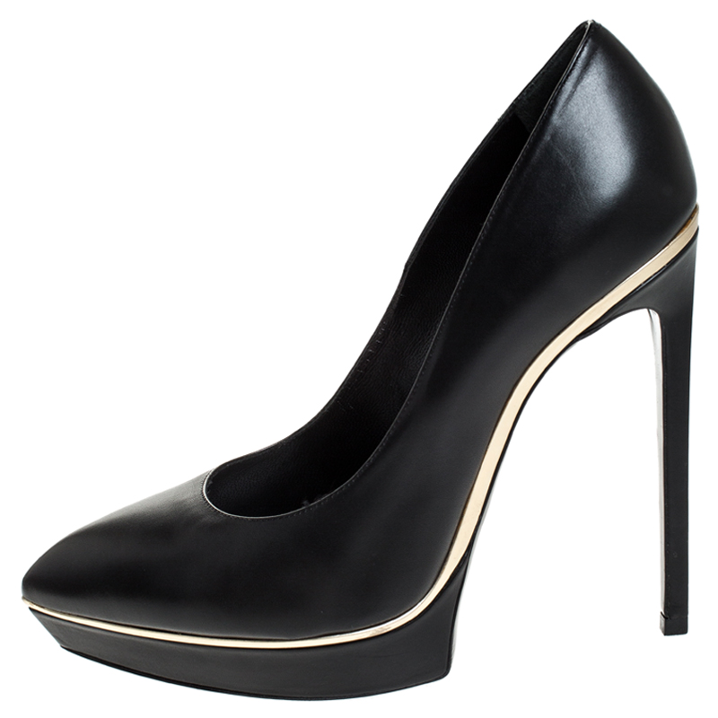 

Saint Laurent Black Leather Janis Pointed Toe Platform Pumps Size