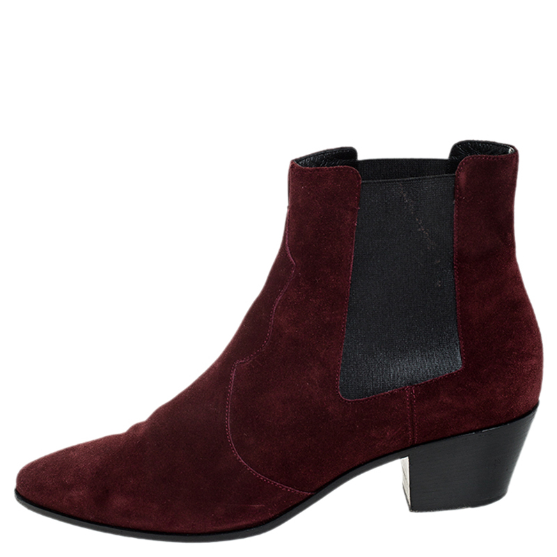 

Saint Laurent Paris Burgundy Suede Leather Pointed Toe Ankle Boots Size