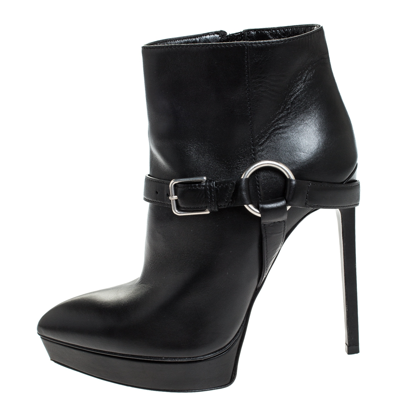 

Saint Laurent Black Leather Platform Ankle Booties Size