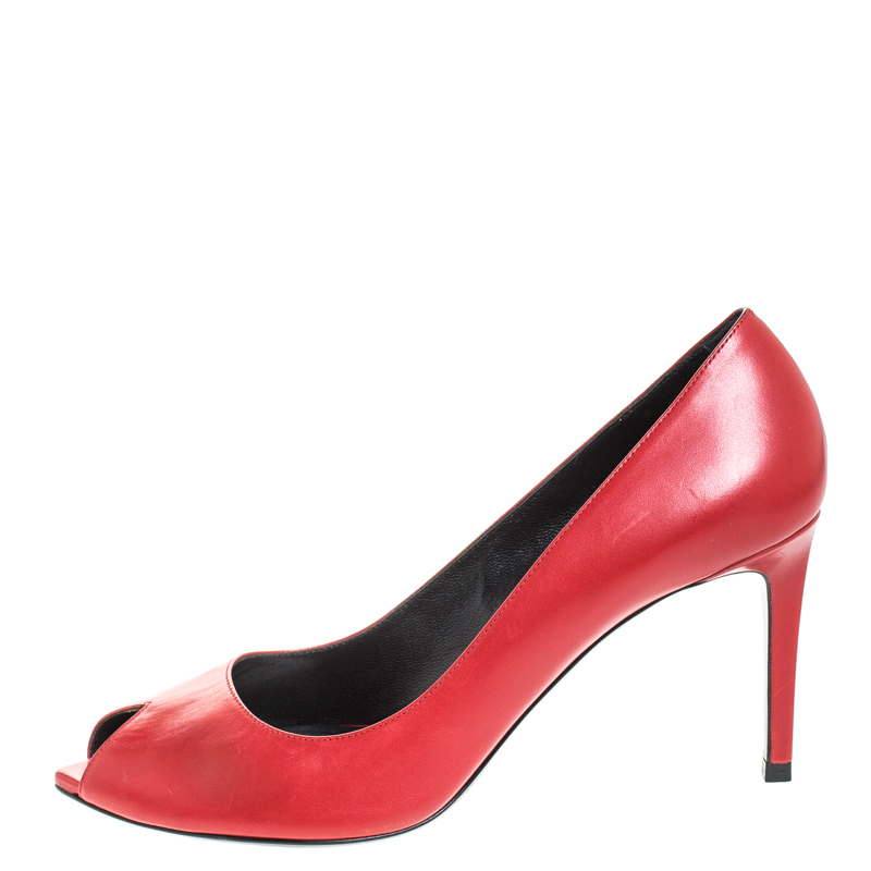 

Saint Laurent Paris Red Leather Peep Toe Pumps Size