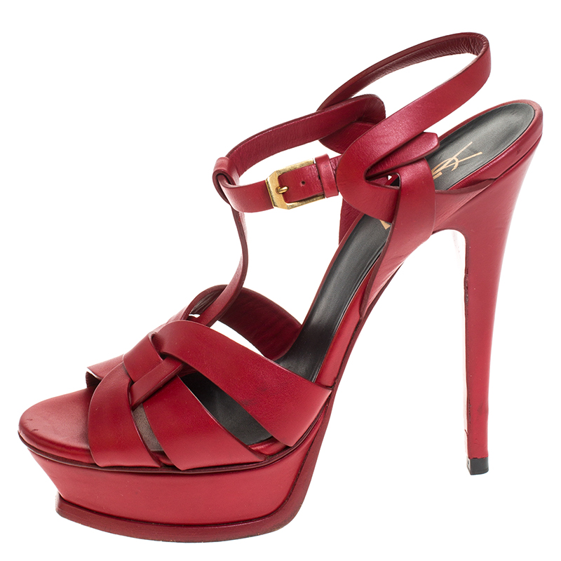 

Saint Laurent Paris Red Leather Tribute Platform Sandals Size