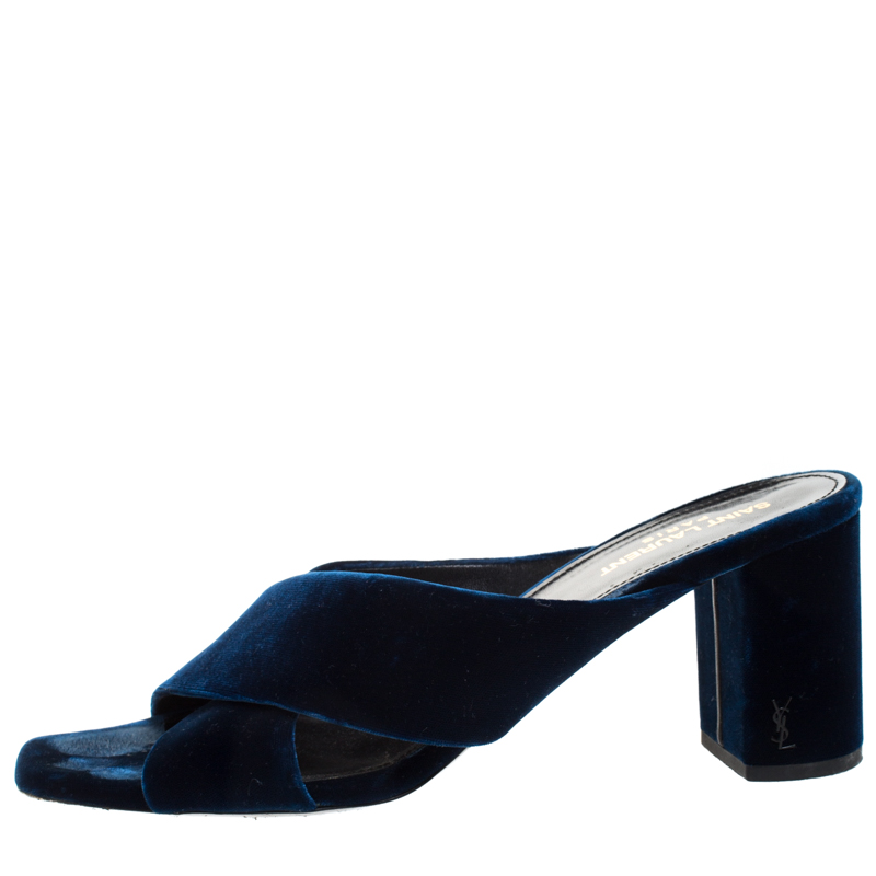 

Saint Laurent Paris Blue Velvet LouLou Mules Size