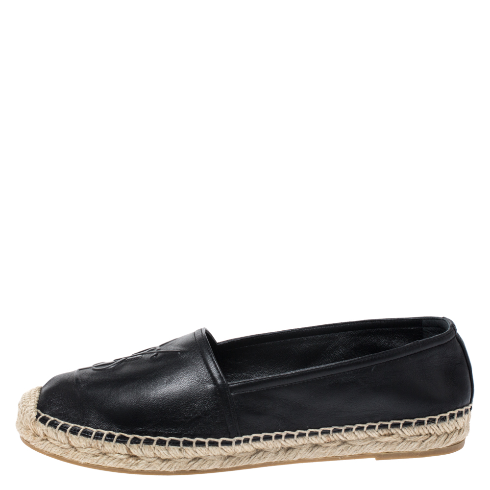 

Saint Laurent Paris Black Leather Espadrille Flats Size