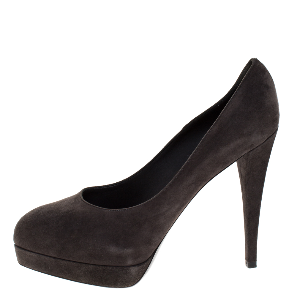 

Saint Laurent Paris Dark Grey Suede Leather Platform Pumps