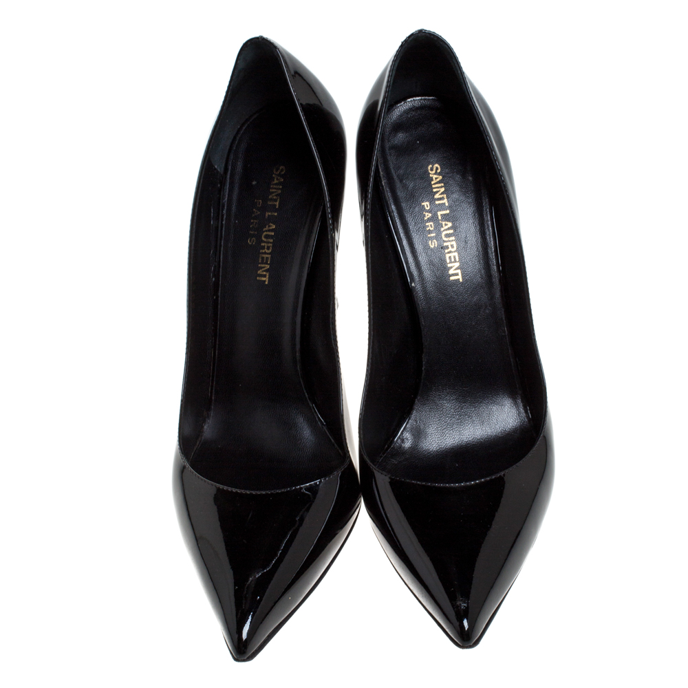 Pre Owned Saint Laurent Paris Black Patent Leather Classic Paris Pointed Toe Pumps Size 40