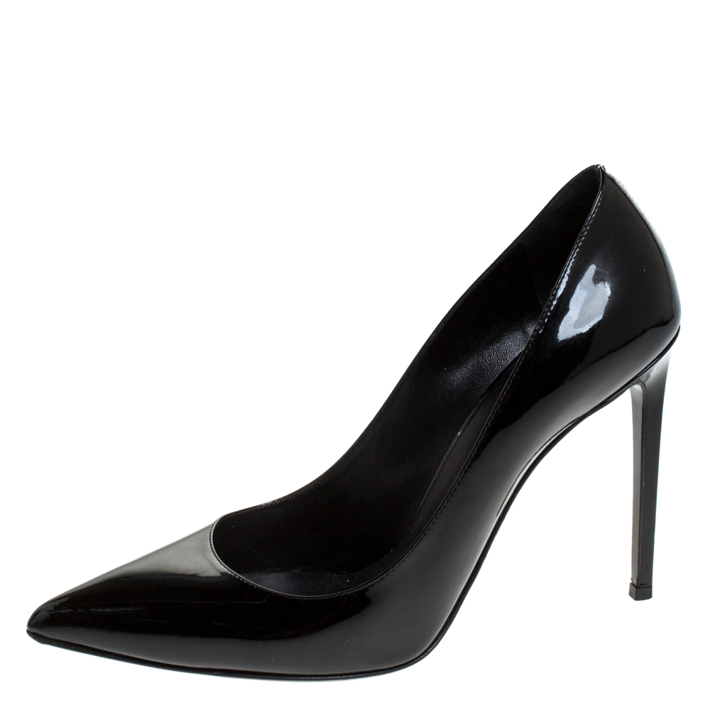 Pre Owned Saint Laurent Paris Black Patent Leather Classic Paris Pointed Toe Pumps Size 40
