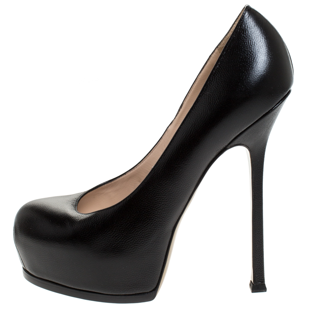 

Saint Laurent Black Leather Tribtoo Platform Pumps Size