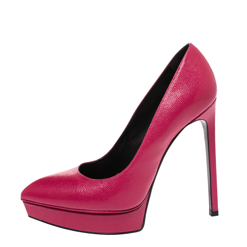 

Saint Laurent Pink Leather Janis Pointed Toe Platform Pumps Size, Silver