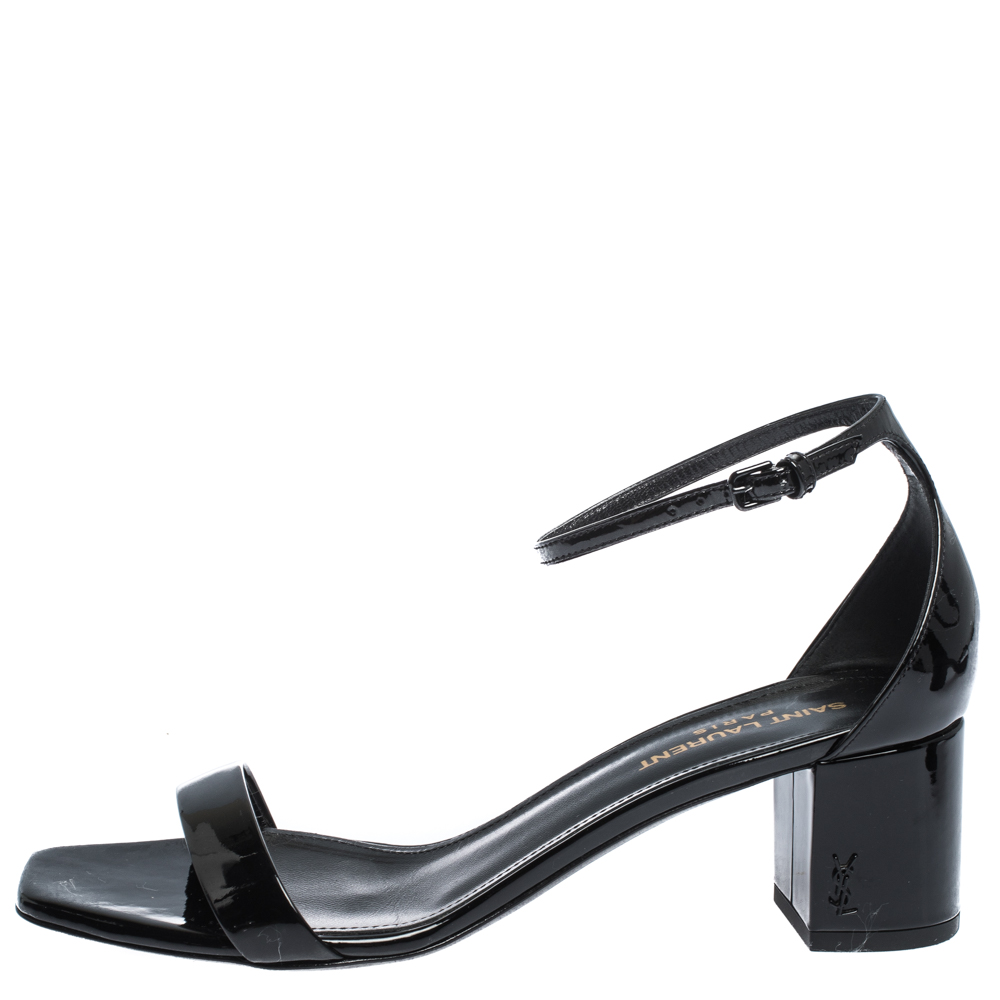 

Saint Laurent Paris Black Patent Leather Loulou Ankle Strap Sandals Size