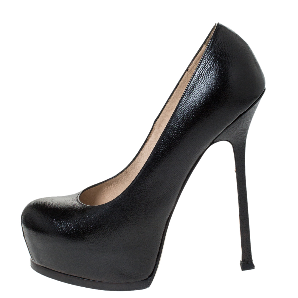

Saint Laurent Paris Black Leather Tribtoo Platform Pumps Size