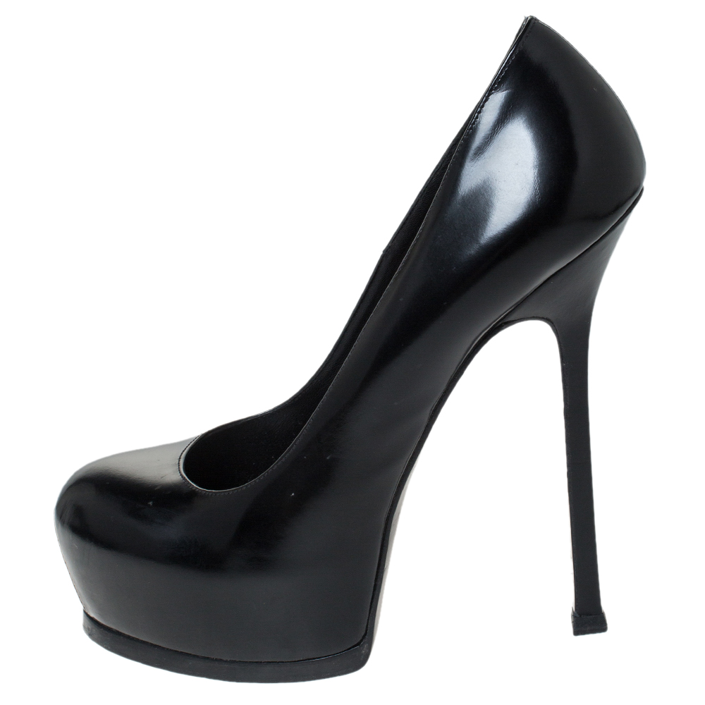 

Saint Laurent Paris Black Leather Tribtoo Platform Pumps Size