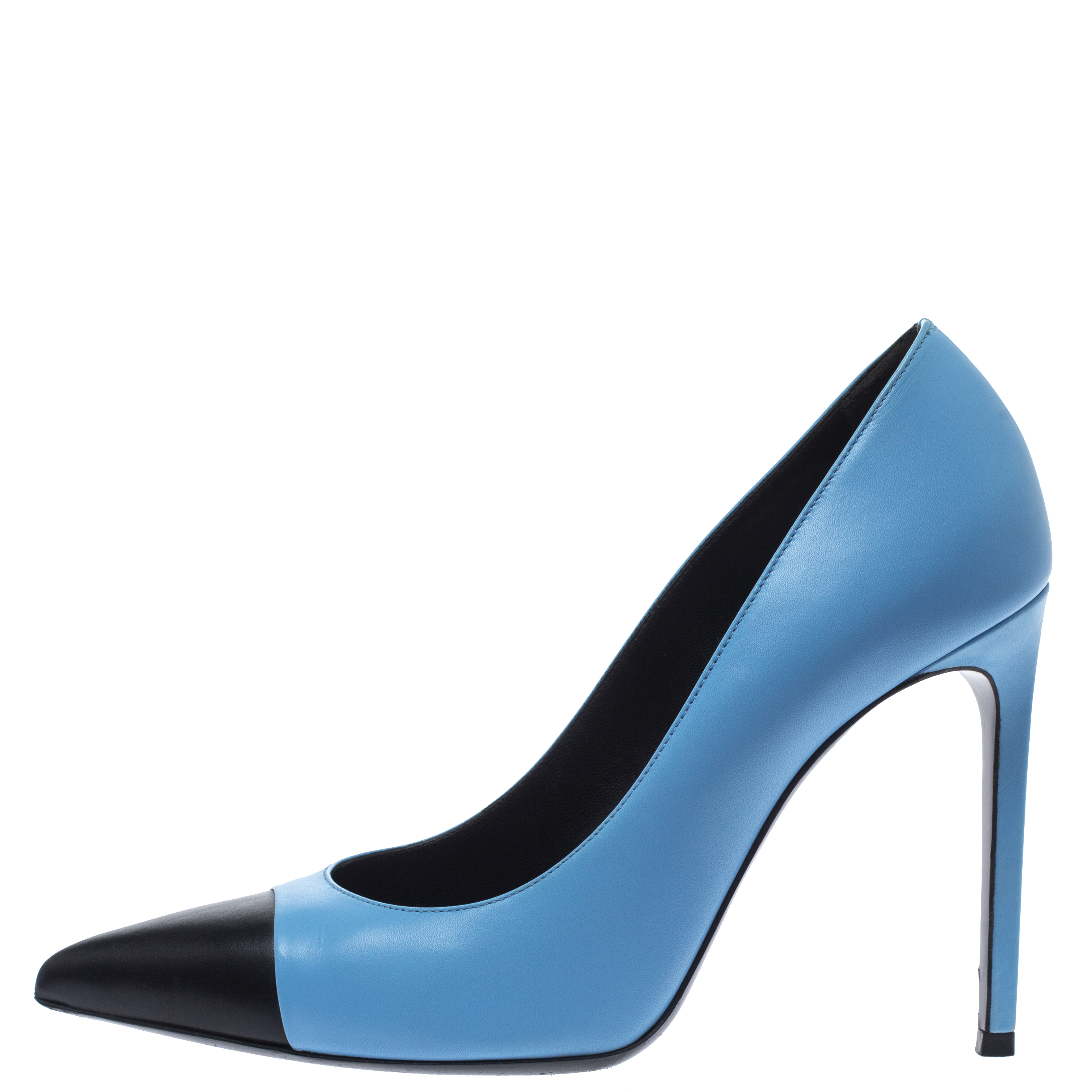 

Saint Laurent Paris Blue/Black Leather Cap Toe Pointed Toe Pumps Size