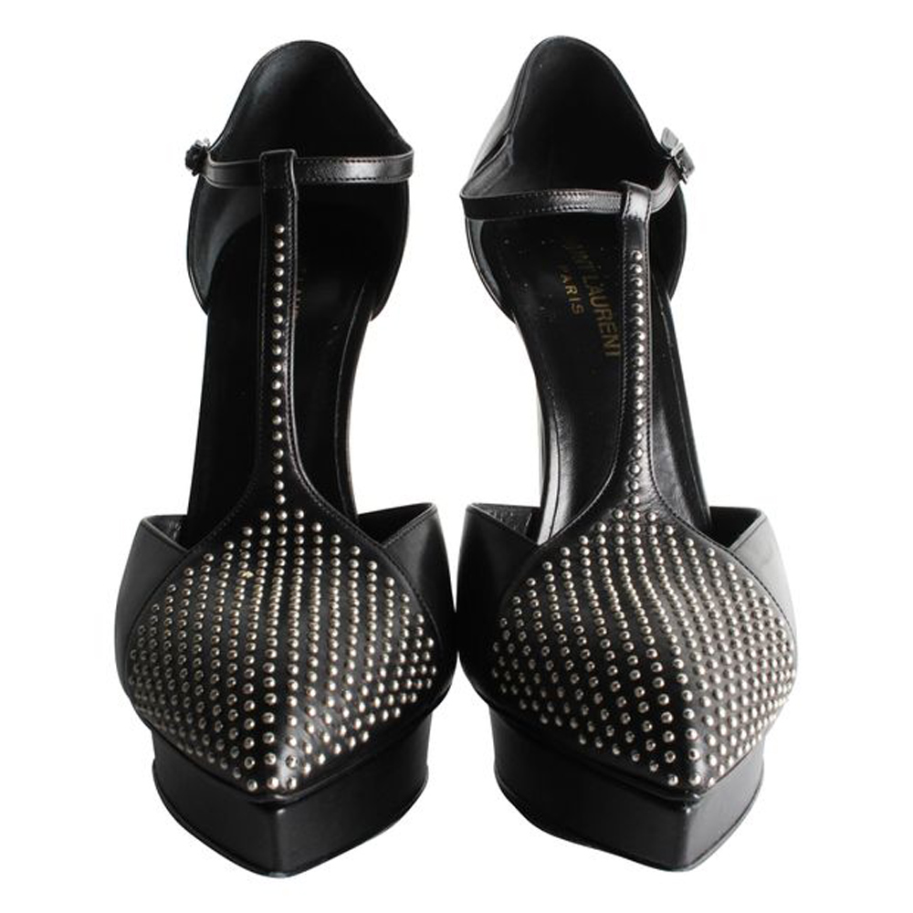 

Saint Laurent Paris Black Leather Janis Sandals