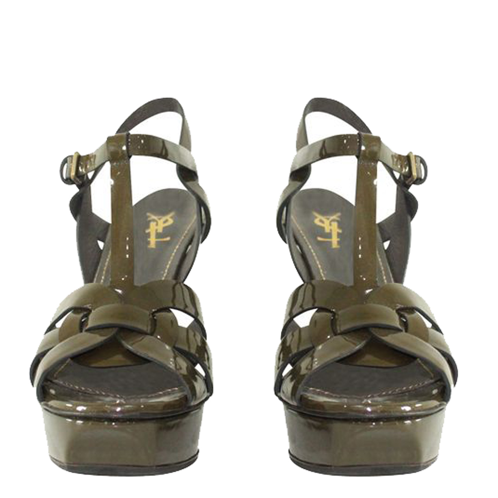 

Saint Laurent Paris Green Patent Leather Tribute Sandals