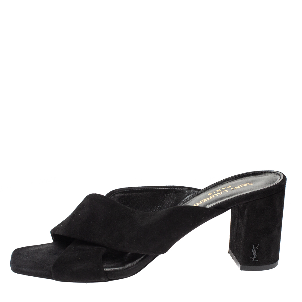 

Saint Laurent Paris Black Suede Leather Loulou Mules Sandals Size