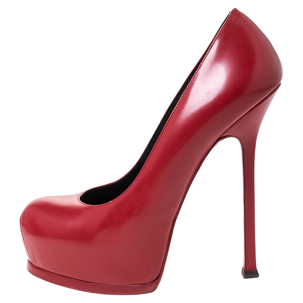 

Saint Laurent Paris Red Leather Tribtoo Platform Pumps Size