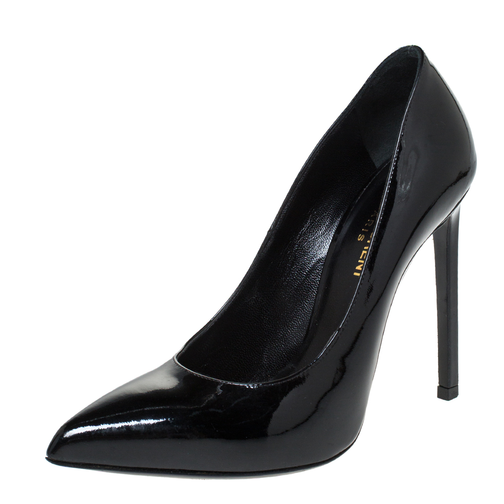 black patent pumps pointed toe