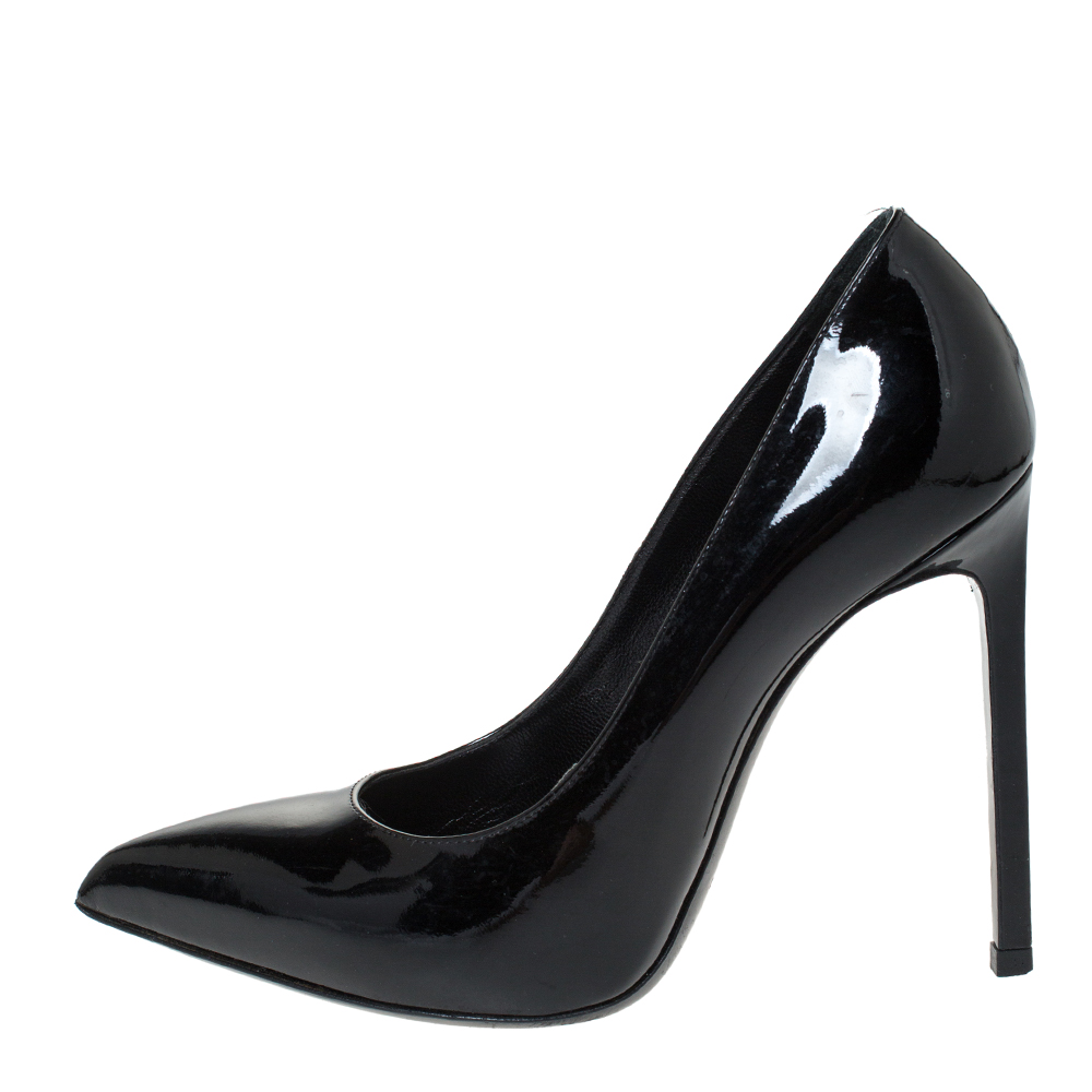 

Saint Laurent Black Patent Paris Skinny Pointed Toe Pumps Size