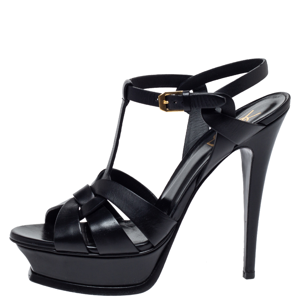 

Saint Laurent Paris Black Leather Tribute Platform Sandals Size