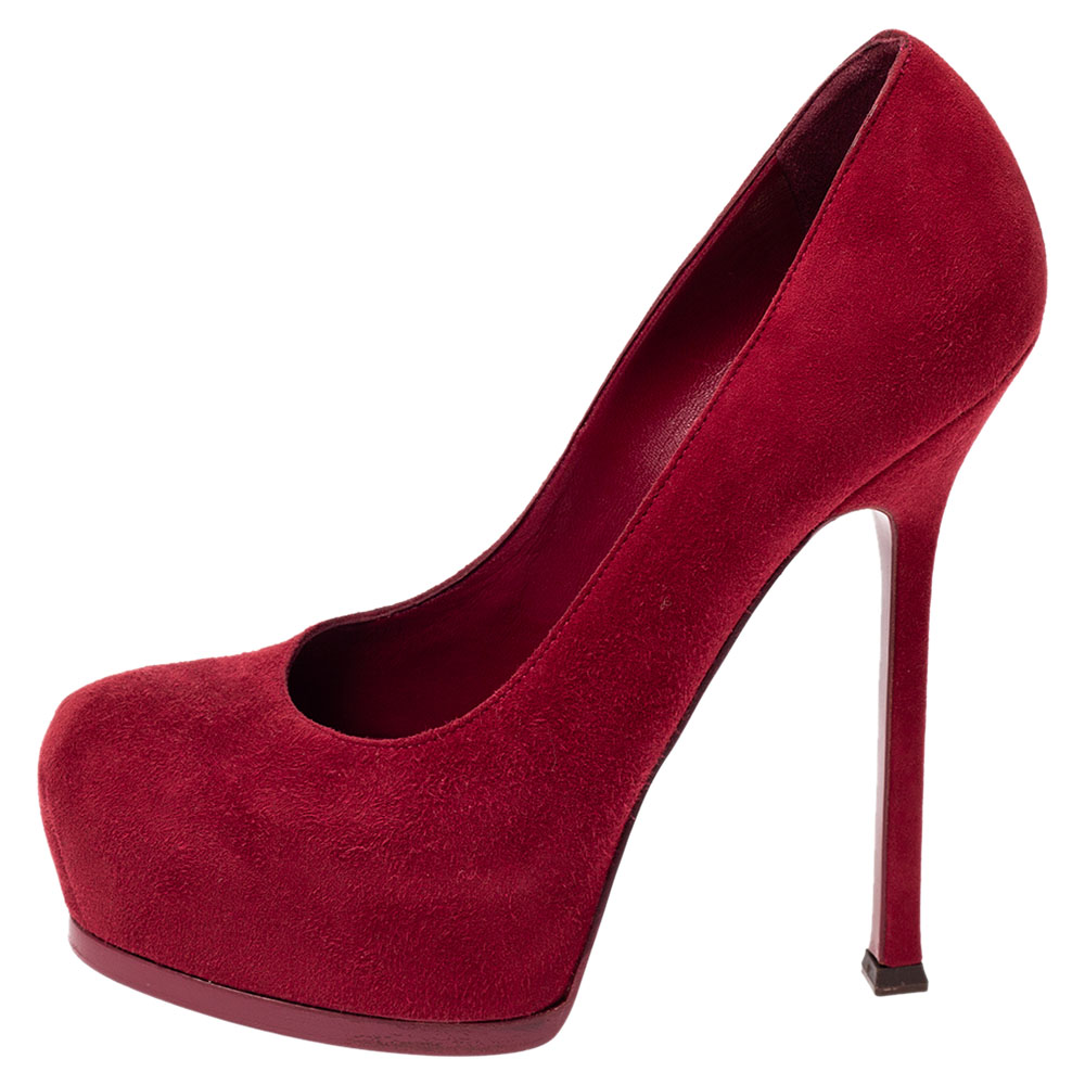 

Saint Laurent Paris Red Suede Tribtoo Platform Pumps Size