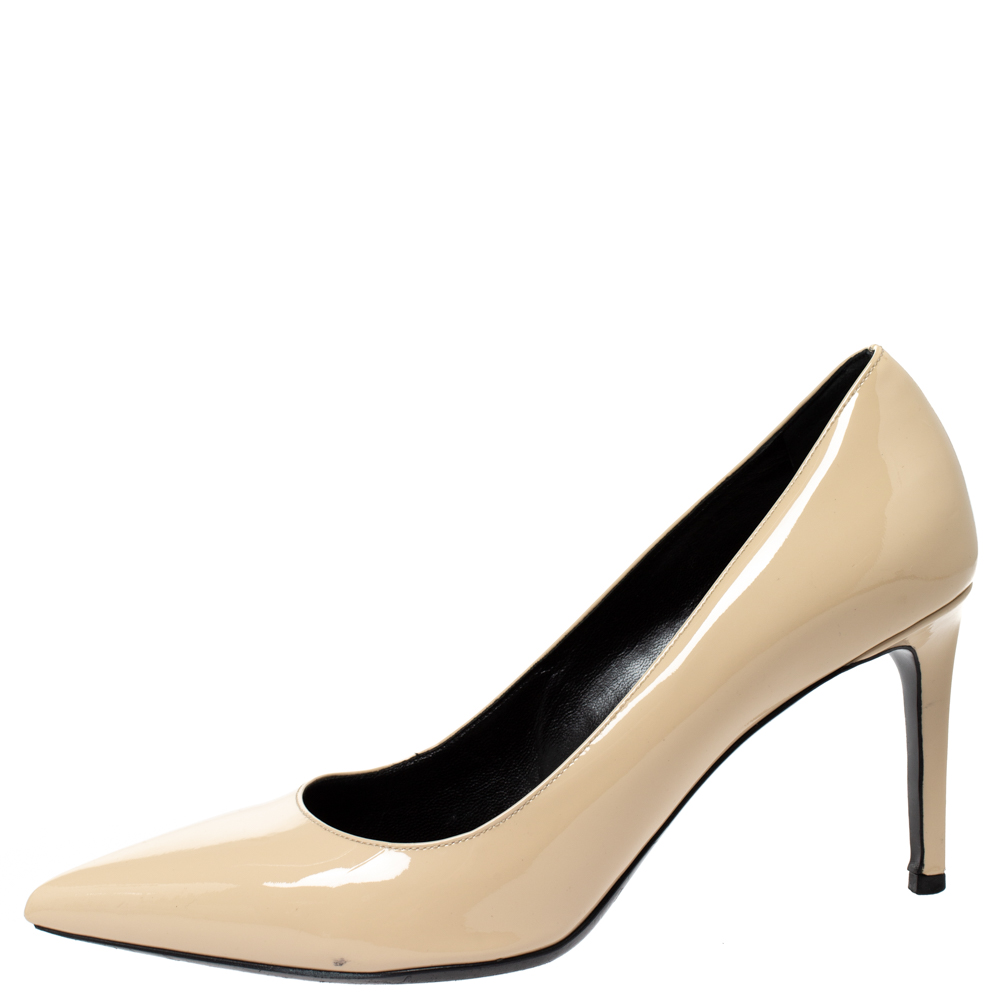

Saint Laurent Paris Beige Patent Leather Classic Pointed Toe Pumps Size